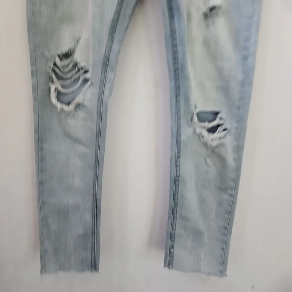 Serenede Jeans Mens Size 34 Skinny‎ Ripped Denim Medium Wash Distressed Raw Hem